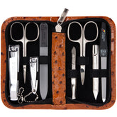 Estuche de cuero sintético tipo avestruz 3 Swords Alemania, compacto para viaje.