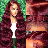 Peluca burgundy de A8 de pelo humano 99J para look natural y suave.