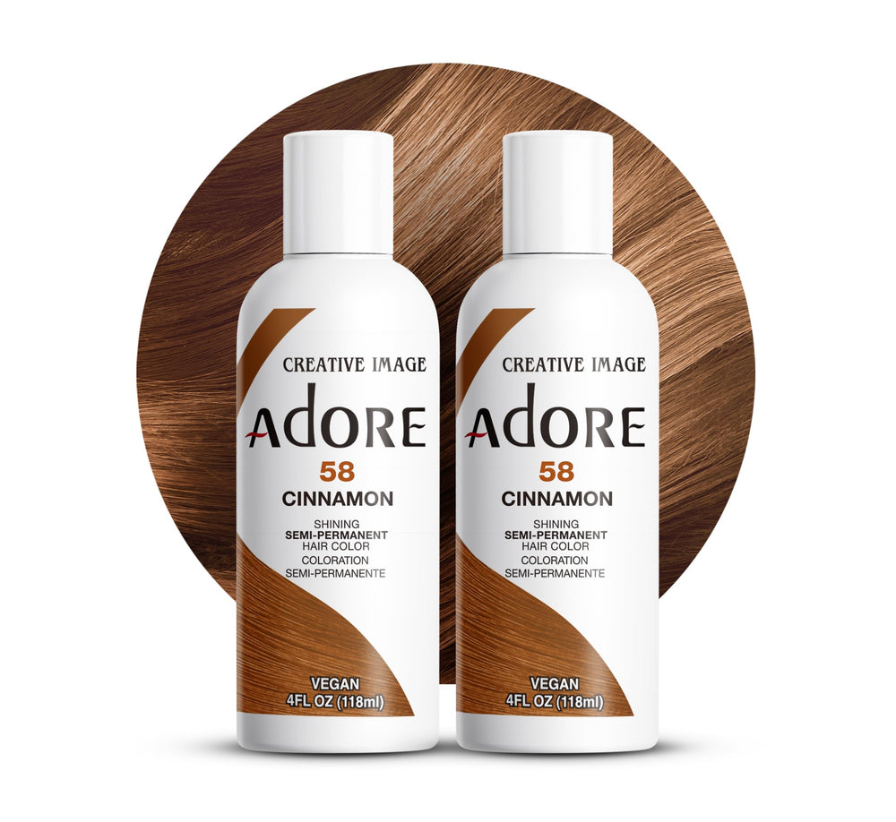 Adore Cinnamon, vertido de botella para tinte sin amoníaco, fácil de usar.