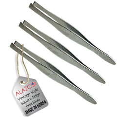 ALAZCO pinza vintage con punta cuadrada estriada, agarre seguro para modelar cejas