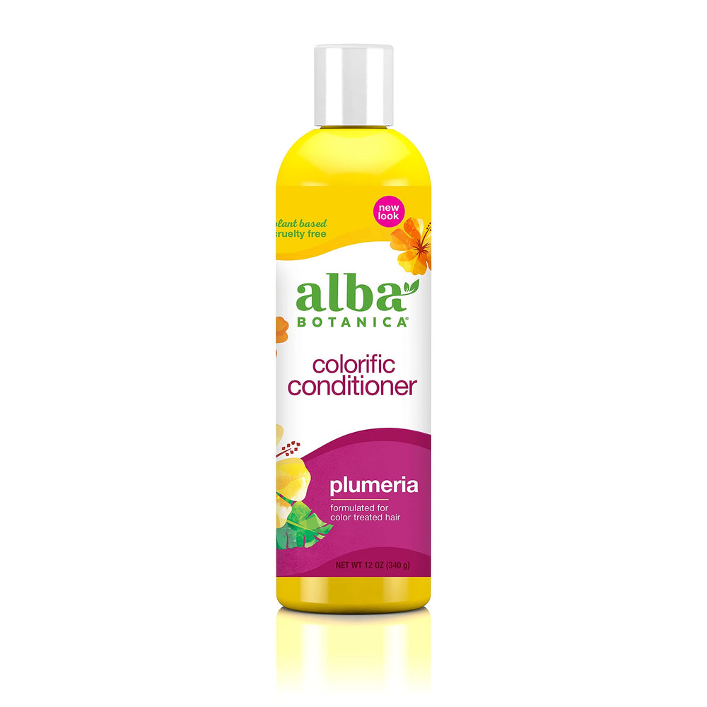 Alba Botanica Colorific Plumeria, botella del acondicionador, hidratación para cabello con color