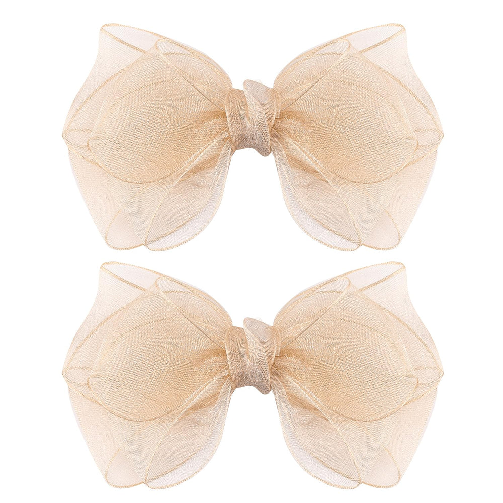Amybasic lazos organza dobles de 5.5 pulgadas en champán dorado, toque elegante para el peinado.