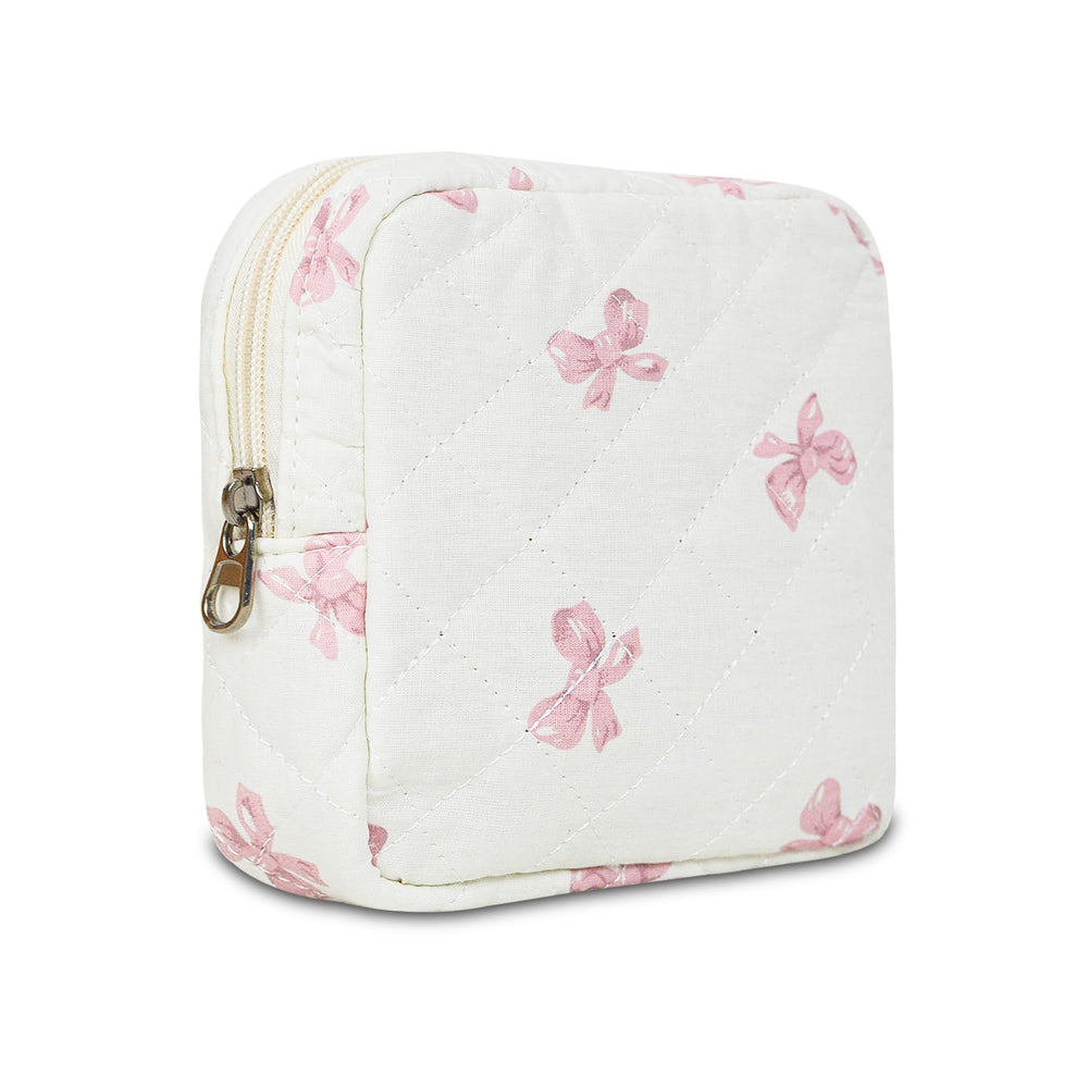 AMZMA bolso maquillaje floral acolchado, vista frontal, ideal para organización en viaje.