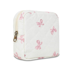 AMZMA bolso maquillaje floral acolchado, vista frontal, ideal para organización en viaje.