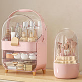 Anylady Organizador maquillaje con 3 estantes en rosa, útil para labiales y botellas.