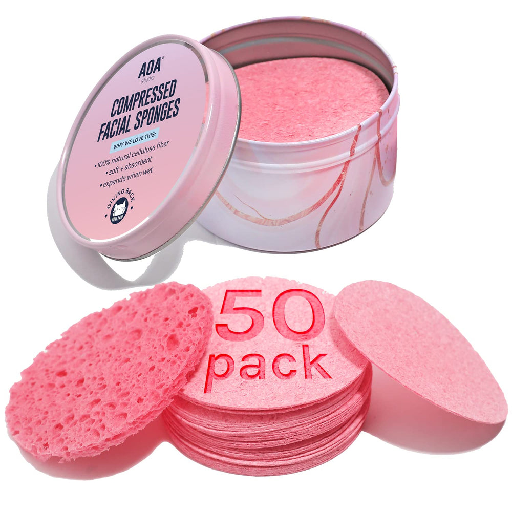 Esponjas faciales comprimidas rosadas de AOA STUDIO para limpieza suave