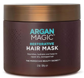 Argan Magic Restorative Hair Mask, envase 12 oz, ideal para hidratación diaria.