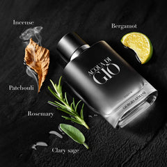 Armani Beauty Acqua di Giò Parfum, tapa magnética con monograma, referencia de lujo práctico.