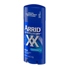 Arrid XX Extra Extra Dry barra desodorante Ducha Fría, textura sólida, sensación fresca al aplicar.