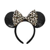 ASHONE diadema orejas de ratón con estampado leopardo brillante, ideal para fiestas.