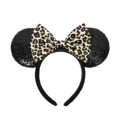 ASHONE diadema orejas de ratón con estampado leopardo brillante, ideal para fiestas.