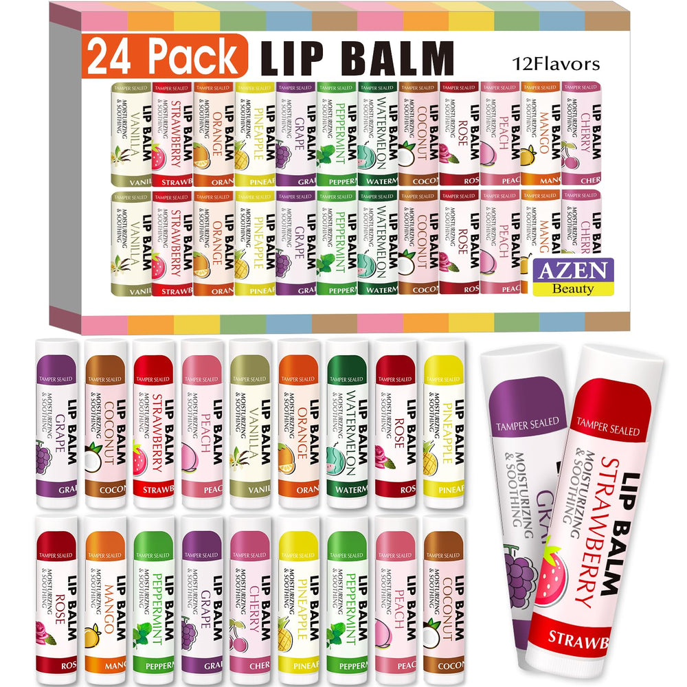 AZEN bálsamo labial 24-unidades, hidratación rápida para labios secos.
