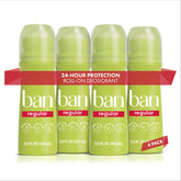 Ban Invisible Roll-On ofrece protección 24h para el día a día.