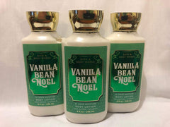 Bath & Body Works Vanilla Bean Noel: botella de loción con diseño estacional para piel suave.