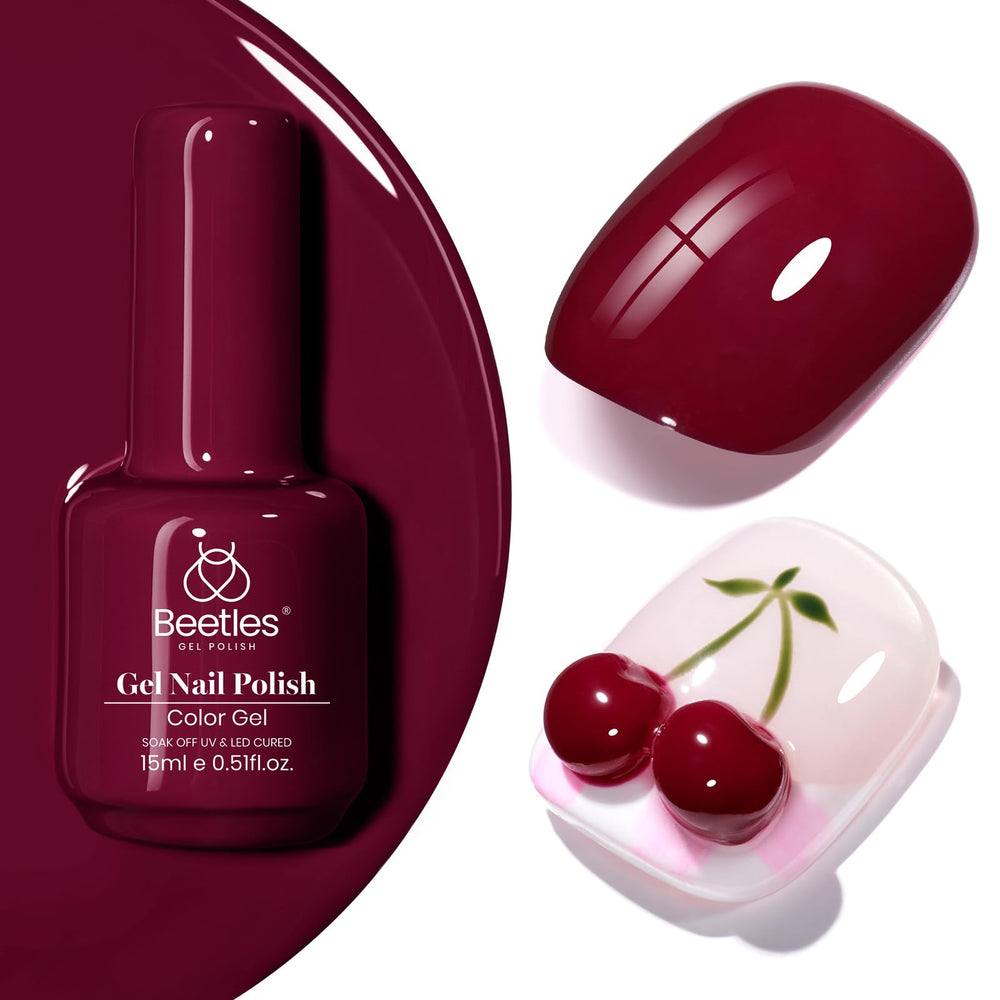 Beetles Burgundy Red Gel Polish: botella en primer plano para un acabado elegante y duradero