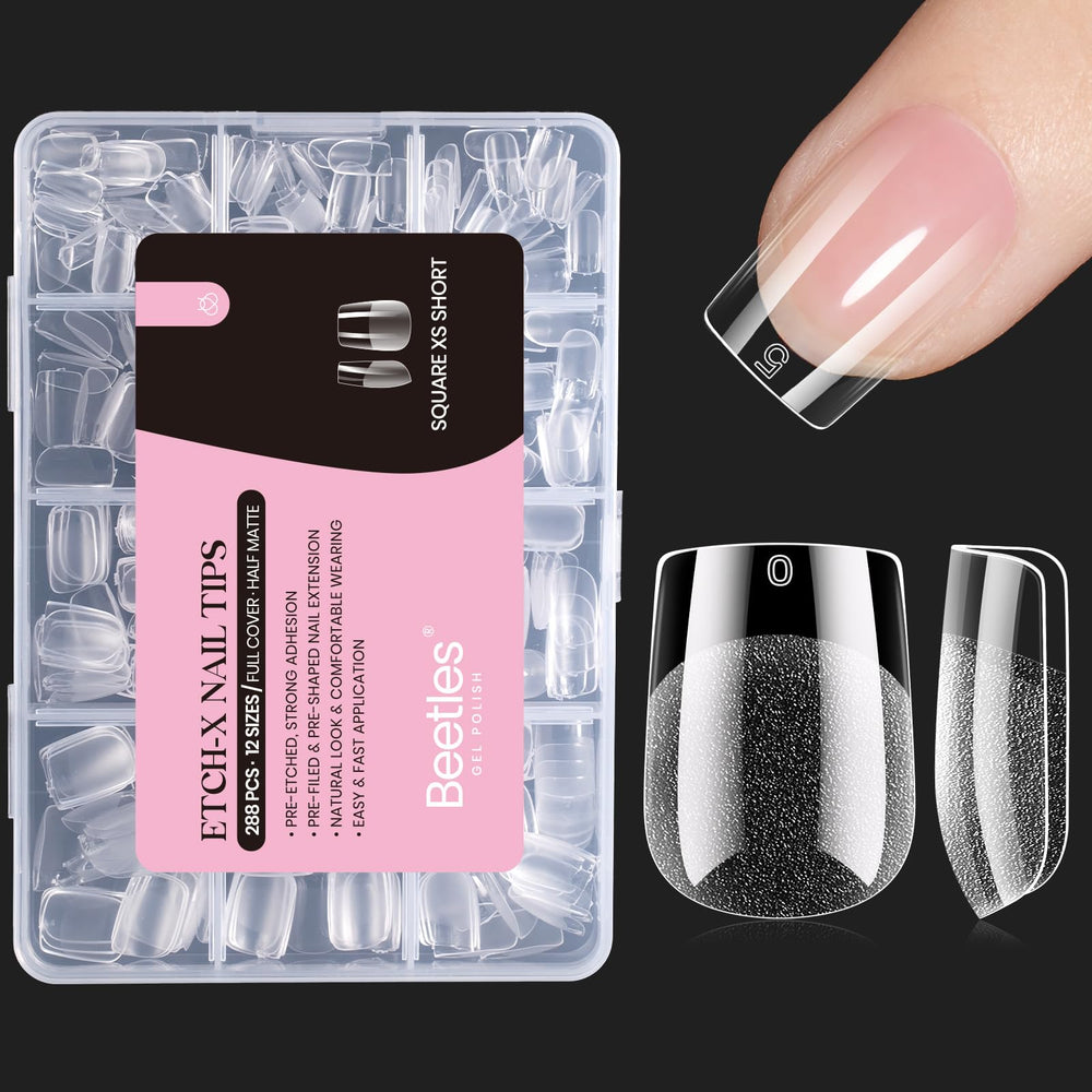 Beetles Puntas de Uñas de Gel: conjunto de 288 piezas, forma corta cuadrada, aplicación rápida.