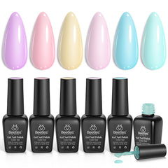 Set de Beetles Gel Polish Pastel con 6 colores para uñas, acabado suave.