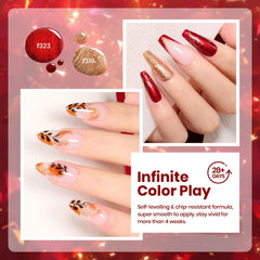 beetles gel-polish glitter rojo-naranja-dorado, listo para una manicura profesional.