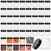 Betrome envases plásticos 2oz transparentes con tapa negra, ideal para cosméticos y especias