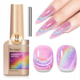 Bevimee Cat Eye Gel Rosa con glitter, efecto holográfico para uñas deslumbrantes.