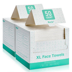 Borje toallas faciales XL, caja doble de 50 unidades, ideales para desmaquillar con suavidad.