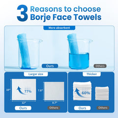Borje toallas faciales XL, lado suave para limpieza delicada y sin irritación.