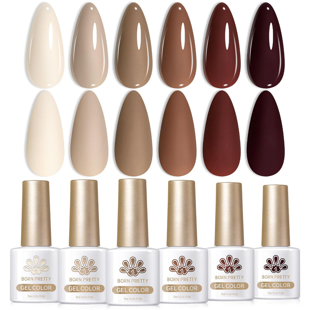 Born Pretty gel nude marrón en estuche, ideal para manicuras caseras duraderas.