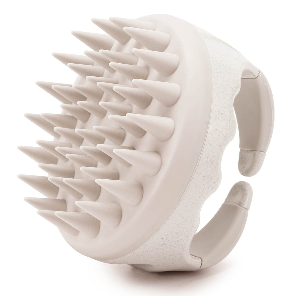 BTYMS cepillo masaje cuero cabelludo beige para exfoliar y limpiar profundamente.
