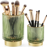 CANITORON portapinceles maquillaje, soporte de vidrio verde para brochas ordenadas.