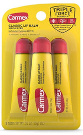 Carmex bálsamo labial clásico en tubo, pack de 3, protección para labios.