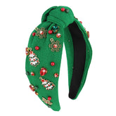 Diadema navideña verde de CAVETEE con nudo y piedras brillantes, ideal para fiestas