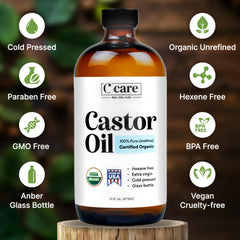 C CARE Aceite de ricino para cabello, ayuda a hidratar y fortalecer la melena.