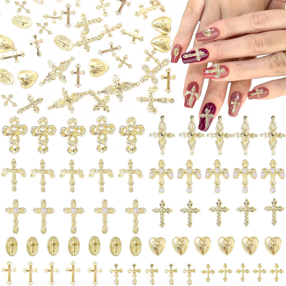 CESUSME: dijes cruz dorada para uñas, 110 piezas y 11 estilos para un estilo elegante.
