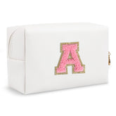 ChaoGreat bolsa maquilla je inicial A-Z con parche dorado preppy, ideal para organización personal