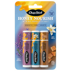ChapStick bálsamo labial miel vainilla en tubo, hidratación suave y aroma reconfortante.