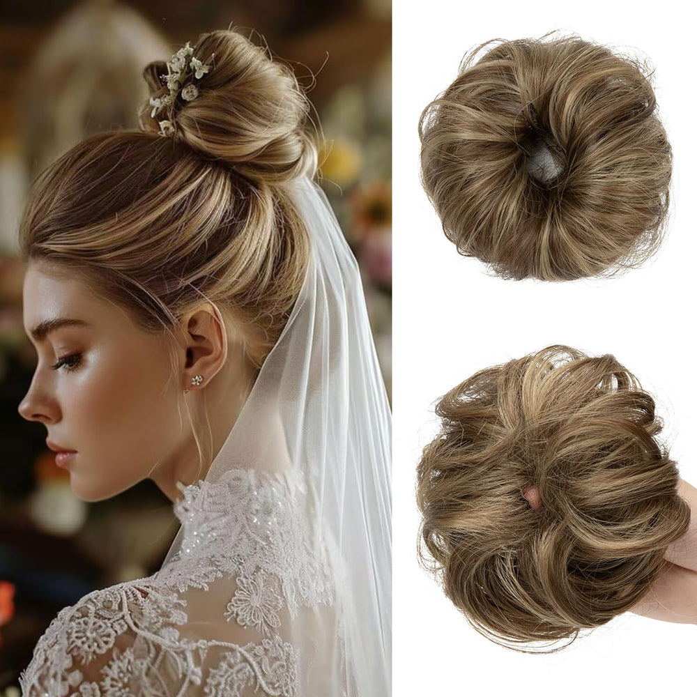 CJL HAIR 2Pcs mini moño desordenado moreno: volumen ligero para cabello fino.