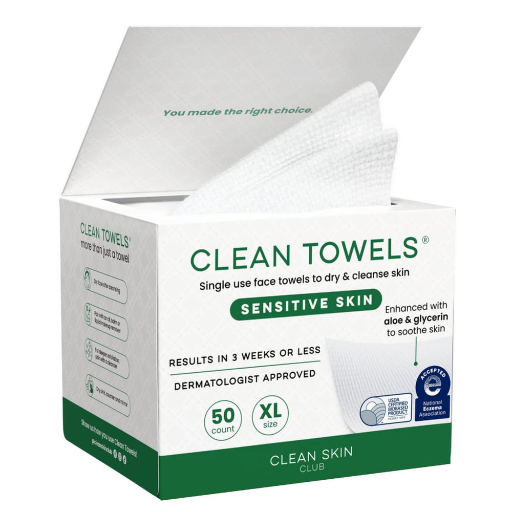 Clean Skin Club Clean Towels XL, textura ultra suave para piel sensible, ideal para uso diario.