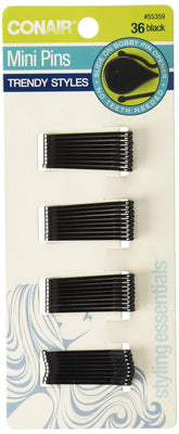 Conair Pasadores Mini para Peinado en negro, empaque compacto para peinados rápidos.