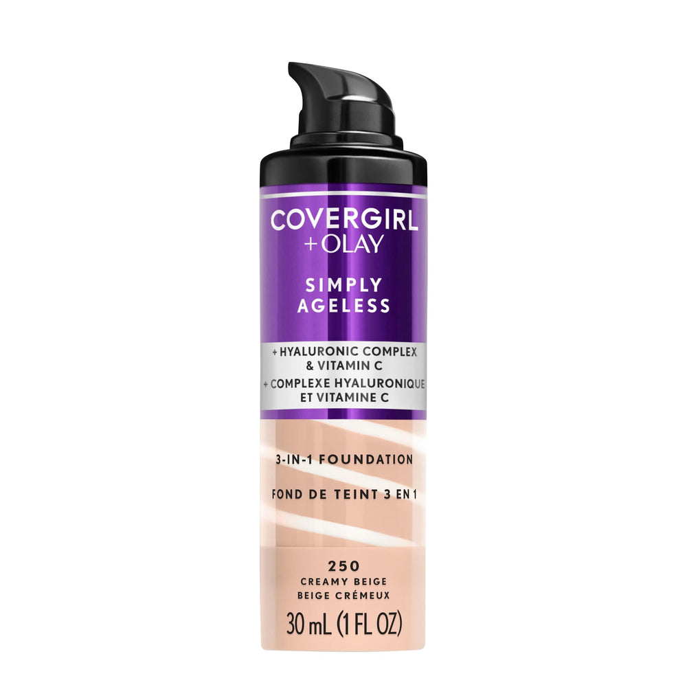 CoverGirl Olay Simply Ageless con bote y aplicador para aplicación precisa.