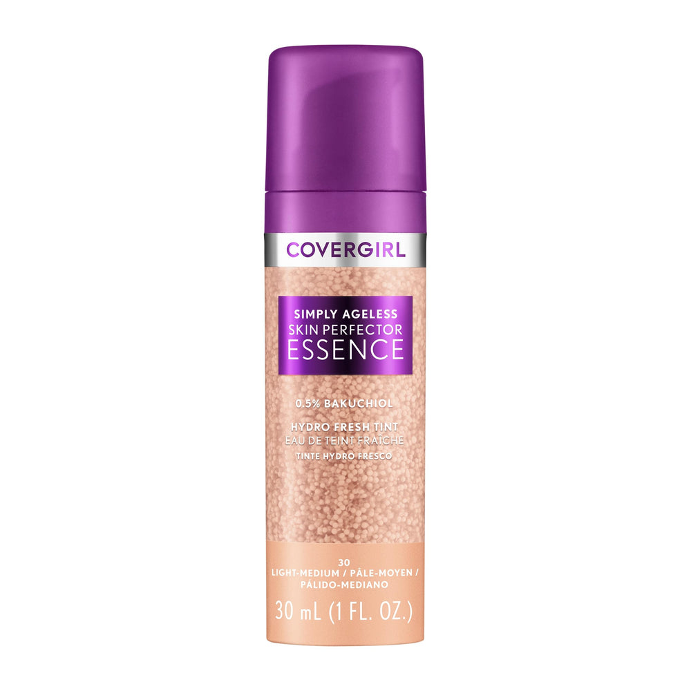 Covergirl Simply Ageless Essence Foundation: envase práctico para aplicación suave diaria.