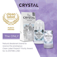 Crystal Essence desodorante mineral para viaje, aplicación suave.