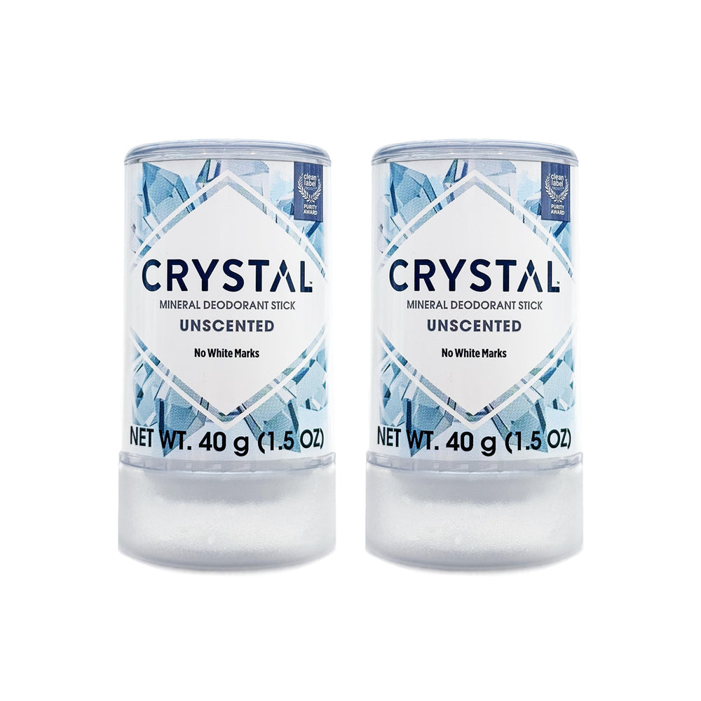 Crystal Essence barra mineral desodorante, empaque de viaje, protección duradera.