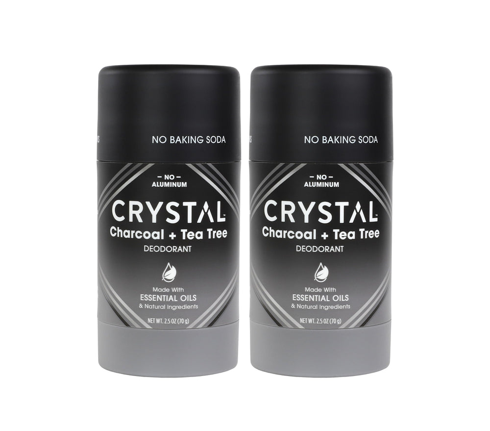 Crystal Essence Charbon Arbre à Thé déodorant magnésium pack deux, invisible sur peau.