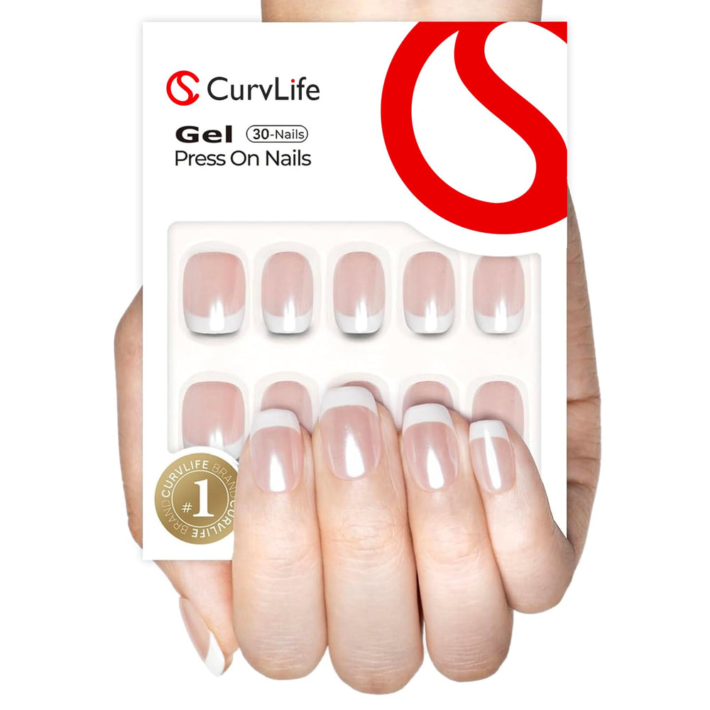 Curvlife uñas gel press-on Frances, acabado natural y duradero para uso diario.