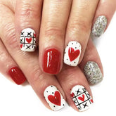 DAJIJIYOU uñas postizas con corazones rojos, estilo cuadrado corto para eventos