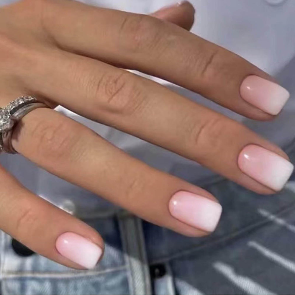 DANMANR: uñas postizas cuadradas en blanco y rosa para un acabado elegante y duradero.