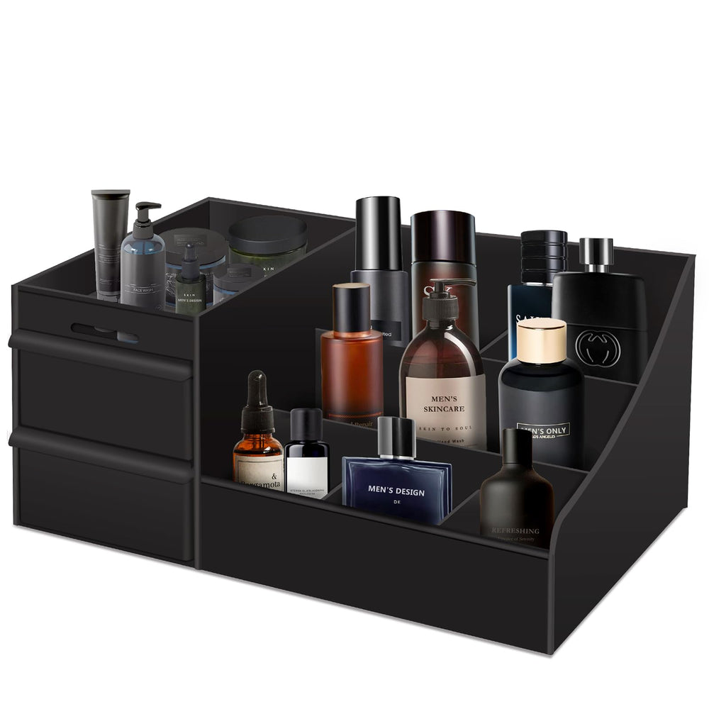Decorcode organizador-vanidad negro con cajones para ordenar cosméticos.