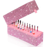 Depvko porta-brocas taladro uñas rosa con cristales, ideal para mantener las brocas a mano.