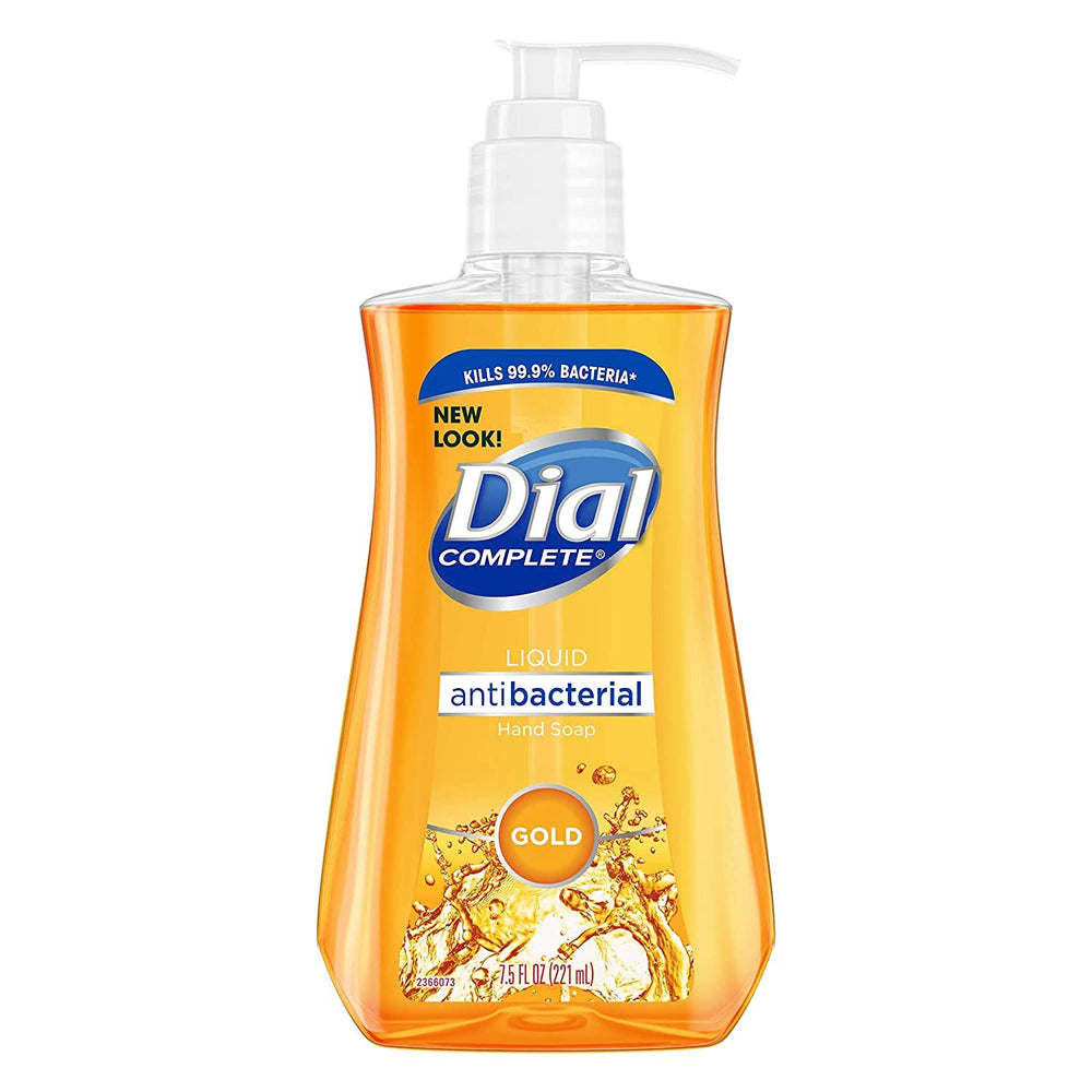 Dial Jabon antimicrobiano en botella con dispenser para higiene diaria fácil.
