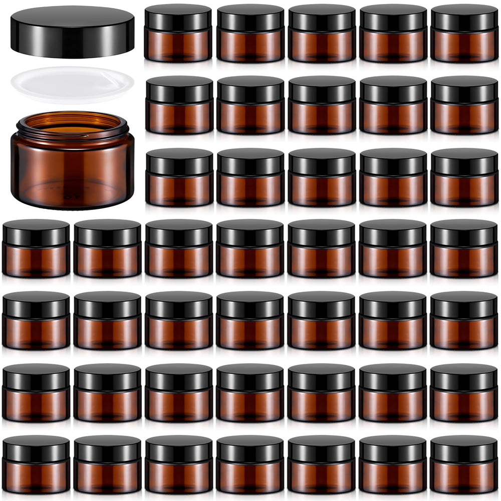 Domensi frascos de vidrio 1oz con tapa negra, ideales para cosméticos de viaje.